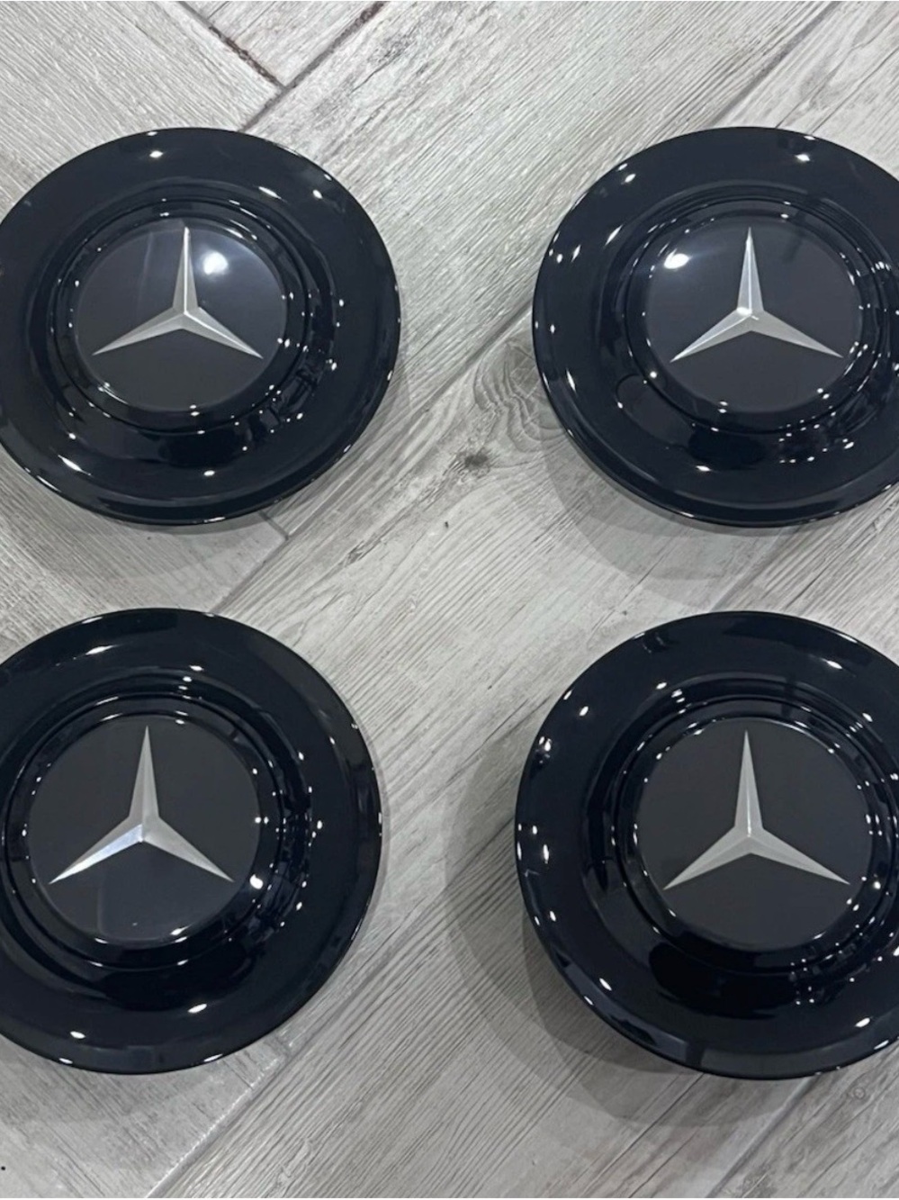 Set 4 Black Floating Center Caps  For Mercedes Hubcap Rim Emblem 182 mm 7.2 In